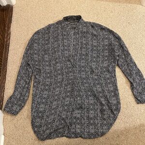 Vince black and white silk dolman long-sleeve blouse